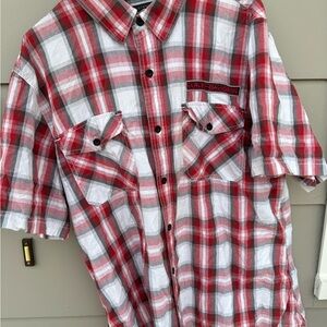 Harley-Davidson Red, White & Gray Plaid Short-Sleeve Button-Up
